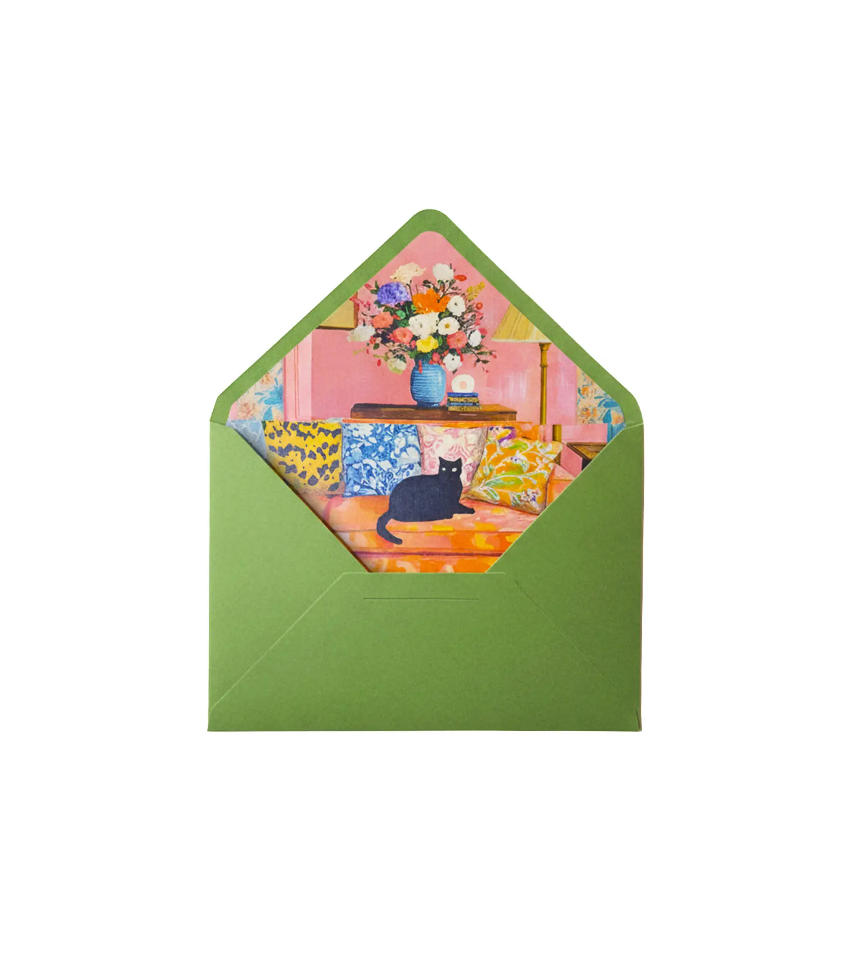 BZN3017 Kedi Desenli Yeşil Zarf - Görsel 1