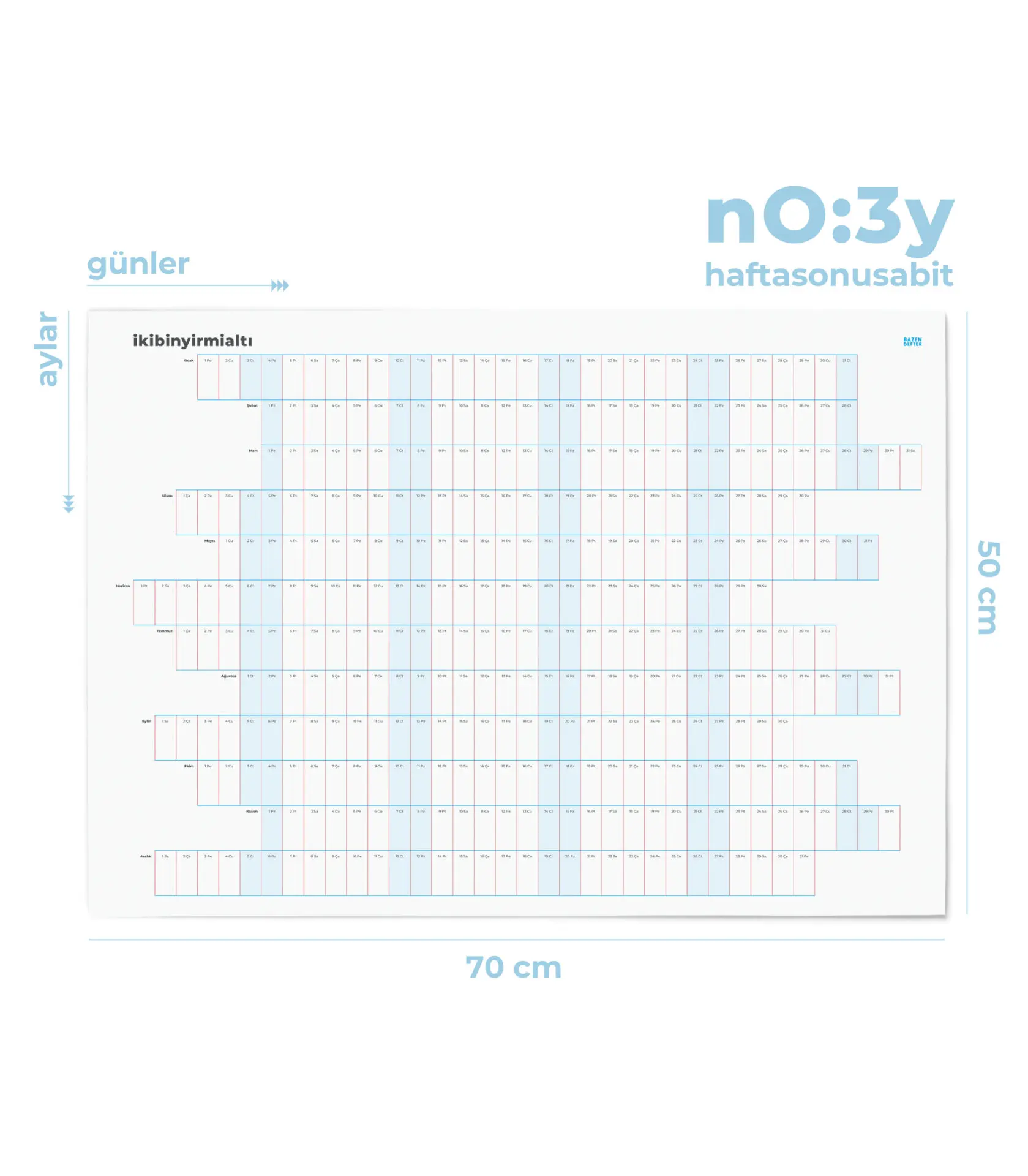 bzn_plan_no3y-2 Yatay 50x70cm Yıllık Planlayıcı Poster No:3 - Görsel 1
