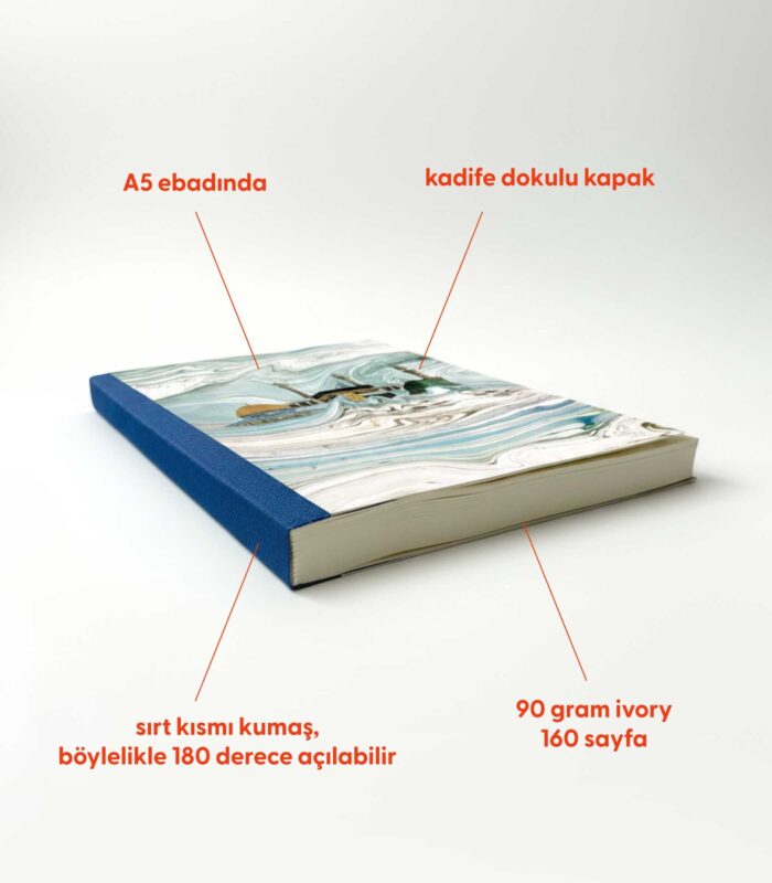 Ebru Desenli Sırtı Bez Ciltli Defter No: AE08 - Görsel 2