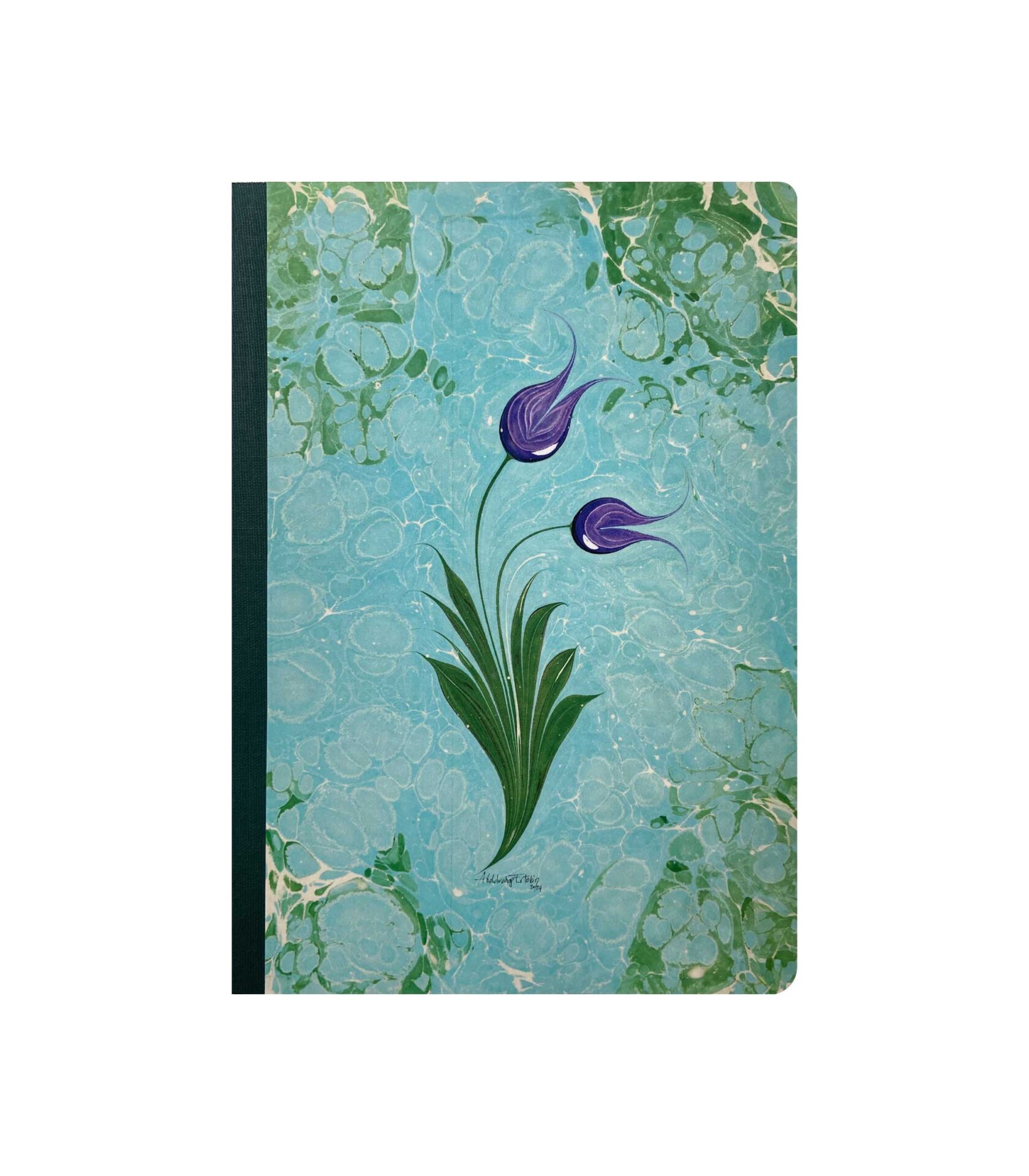 BZN639 Ebru Desenli Sırtı Bez Ciltli Defter No: AE19 - Görsel 1